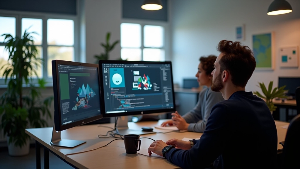 Estúdio de design moderno com equipa a trabalhar em animações web interativas